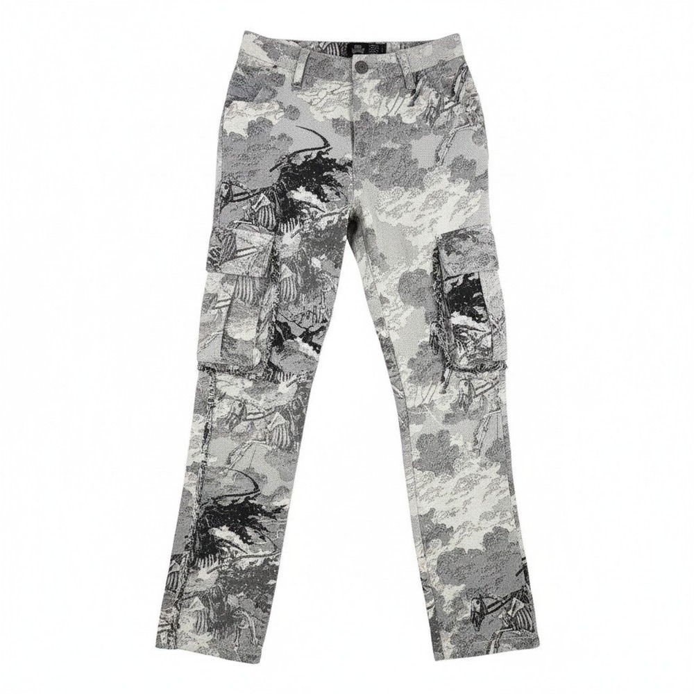 Rebel Vengeance Grim Reaper Tapestry Cargo Pants Black White Mens 28x32 Skeleton